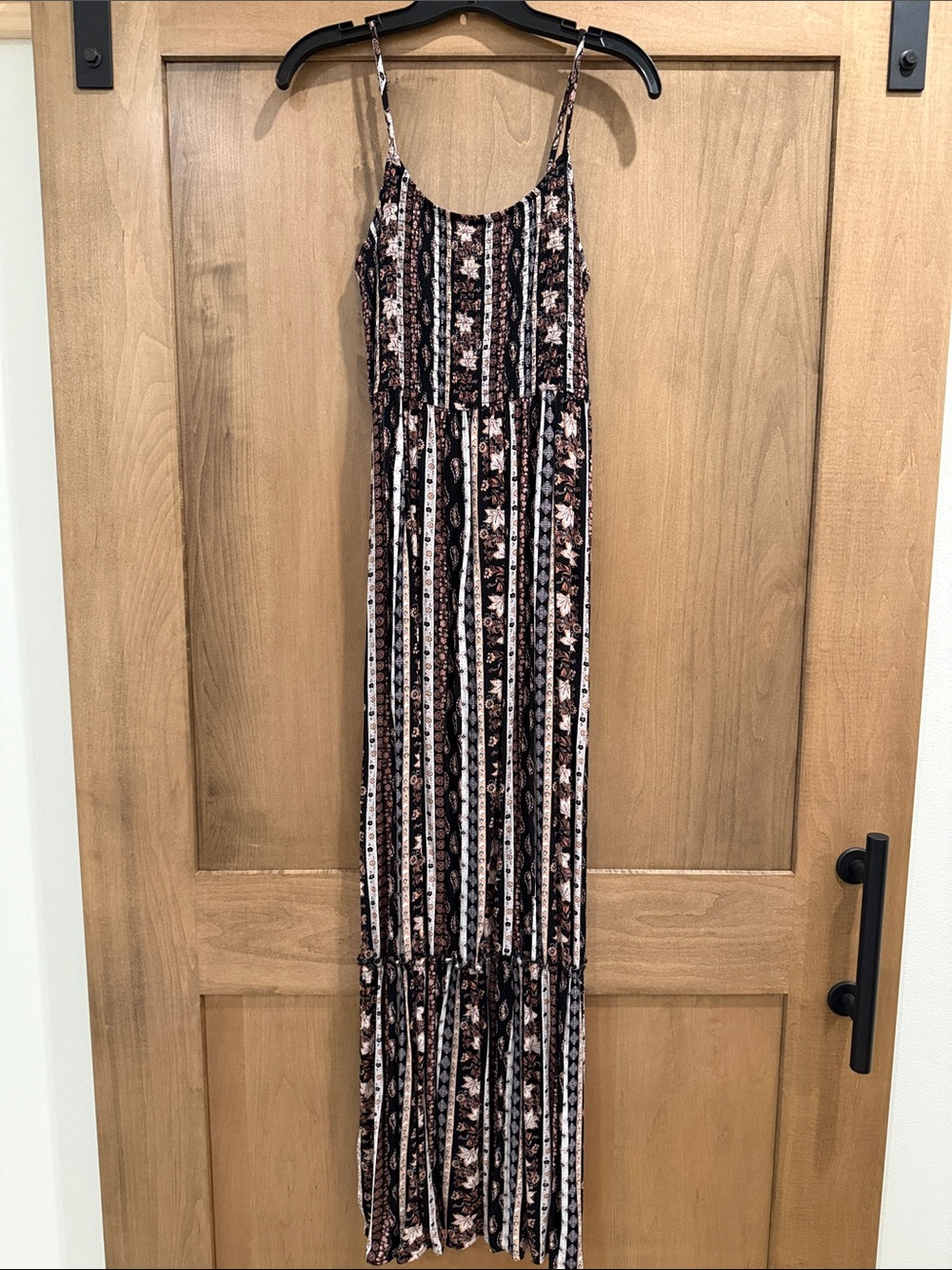 Striped Floral Maxi Dress in Black and Brown